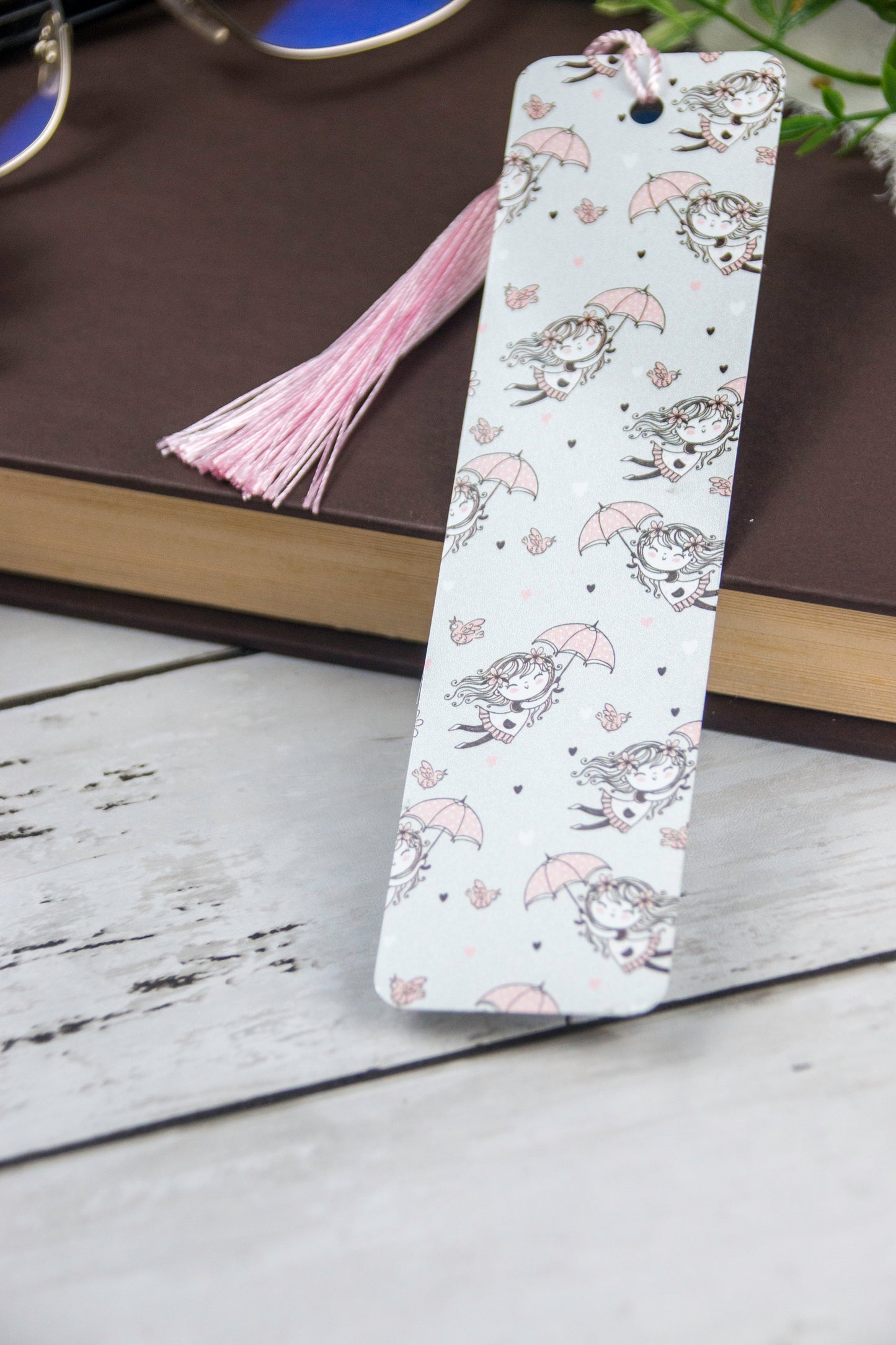 Pink Umbrella Girl Bookmark