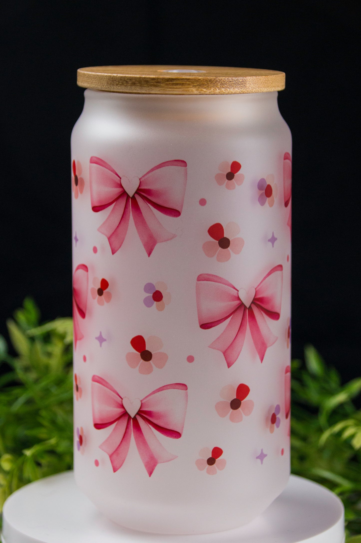 Pink Bow Glass Can