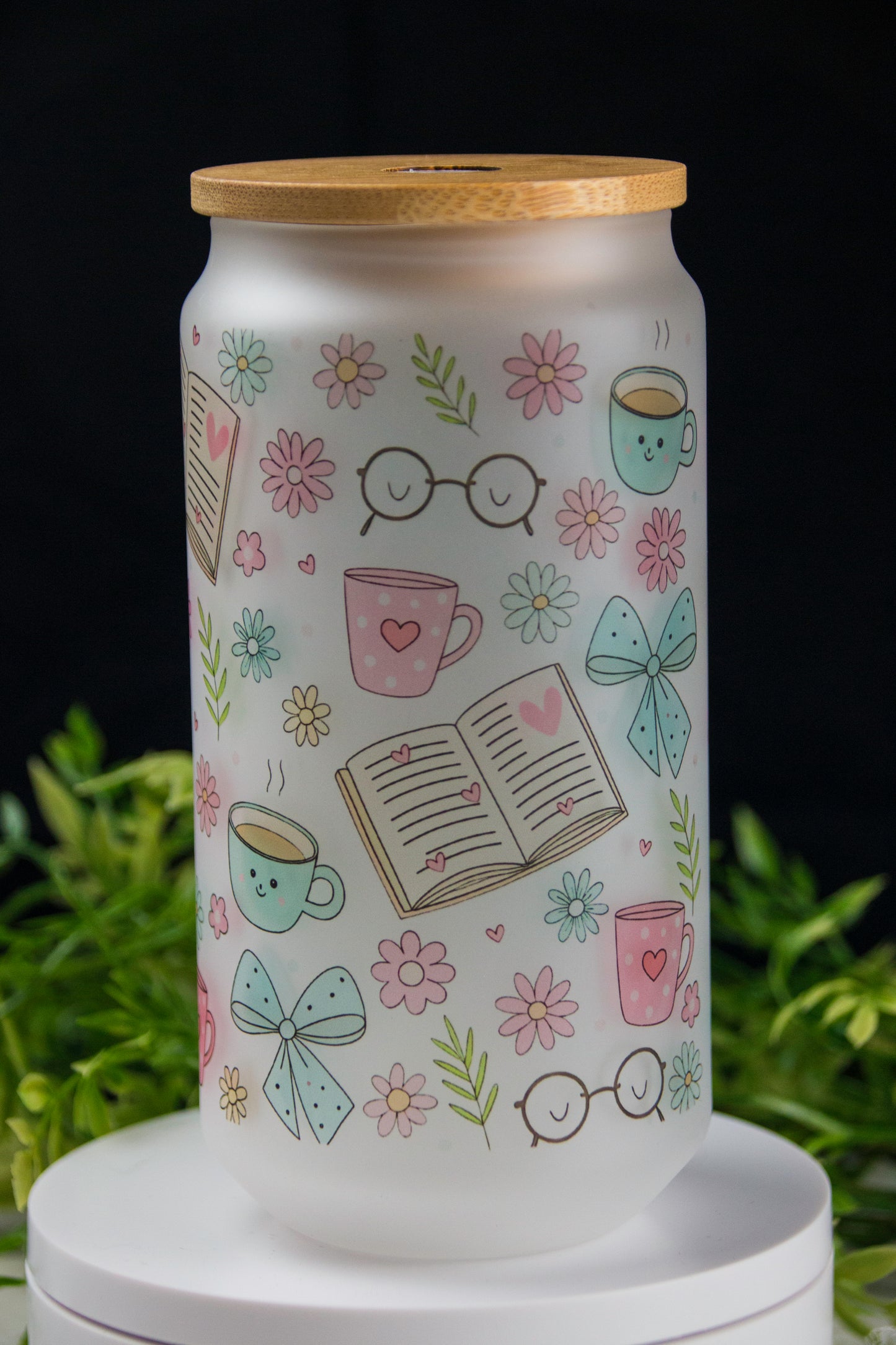 Pink/Blue Book Glass Can