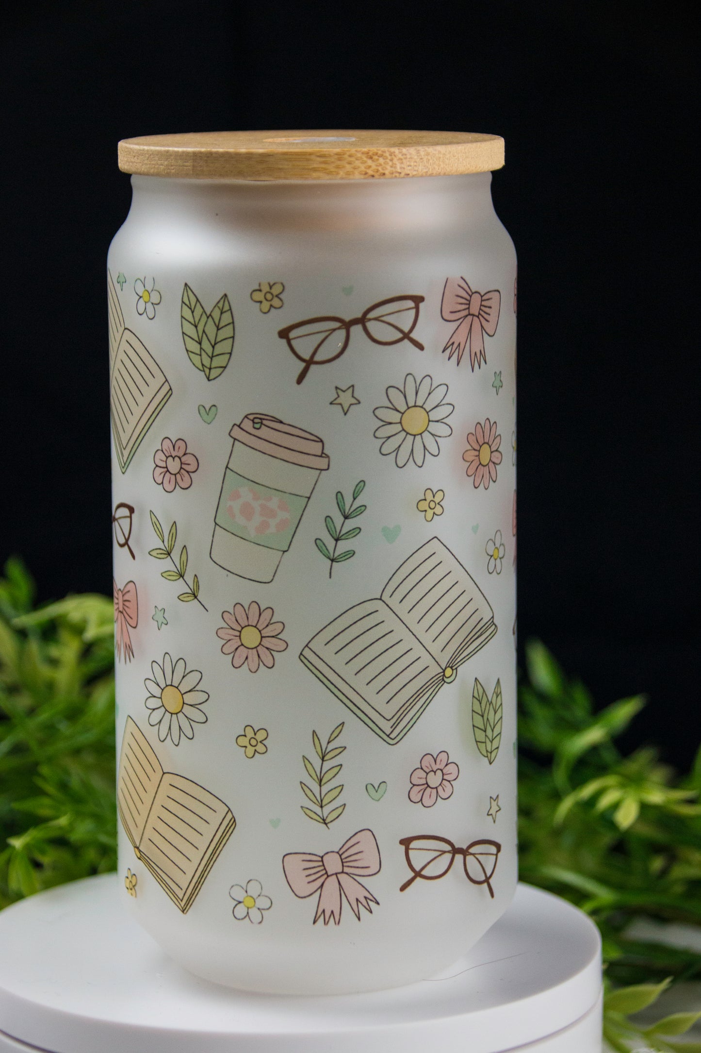 Pink Book Glass Can