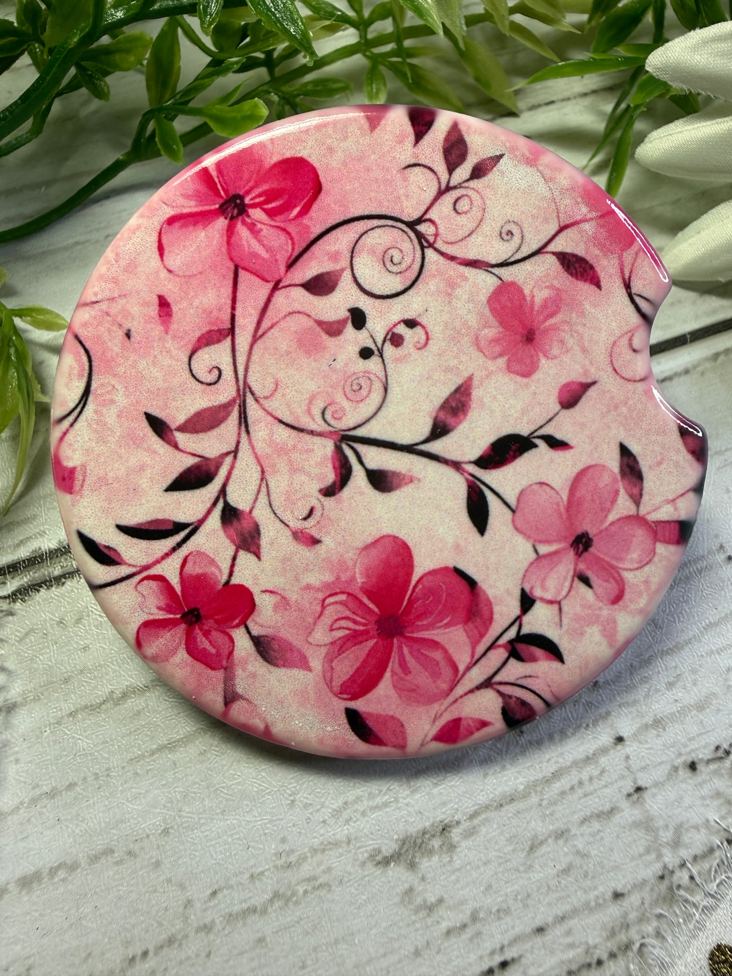 Pink Floral Car Coaster
