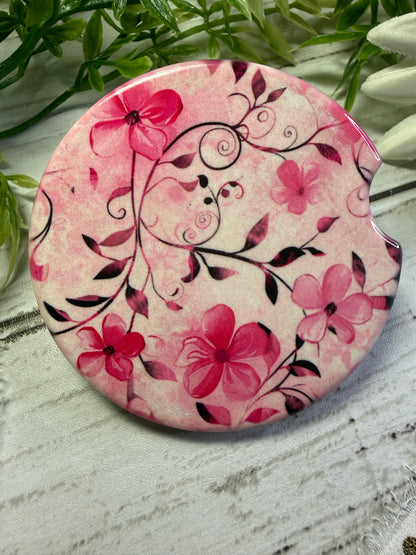 Pink Floral Car Coaster