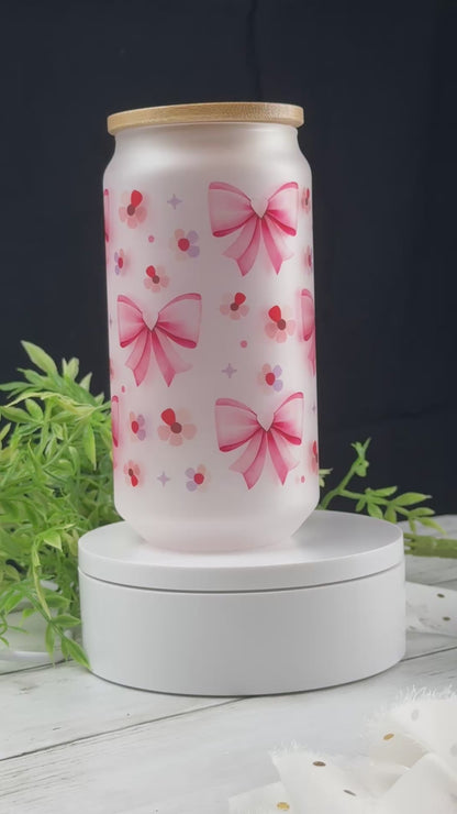 Pink Bow Glass Can